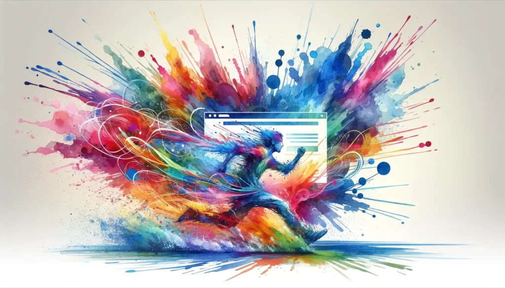 Explosion of colors around a digital browser frame, embodying Dhubab Design's vibrant web design creativity.